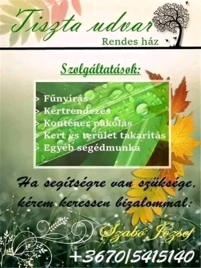 Szabó József fűnyírás, kertrendezés Komárom