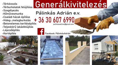 Kőműves munkák, térkövezés, hideg és melegburkolás Szombathely Pálinkás Adrián