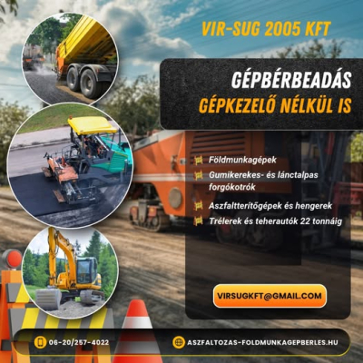 Aszfaltozás, útépítés, épületbontás, munkagépek bérbeadása VIR-SUG 2005 Kft. Szolnok vármegye