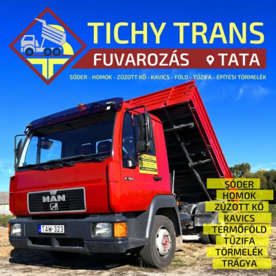 Homok, sóder, építési törmelék szállítás, fuvarozás  építőipari ömlesztett áruk Komárom-Esztergom megye Tichy fuvar